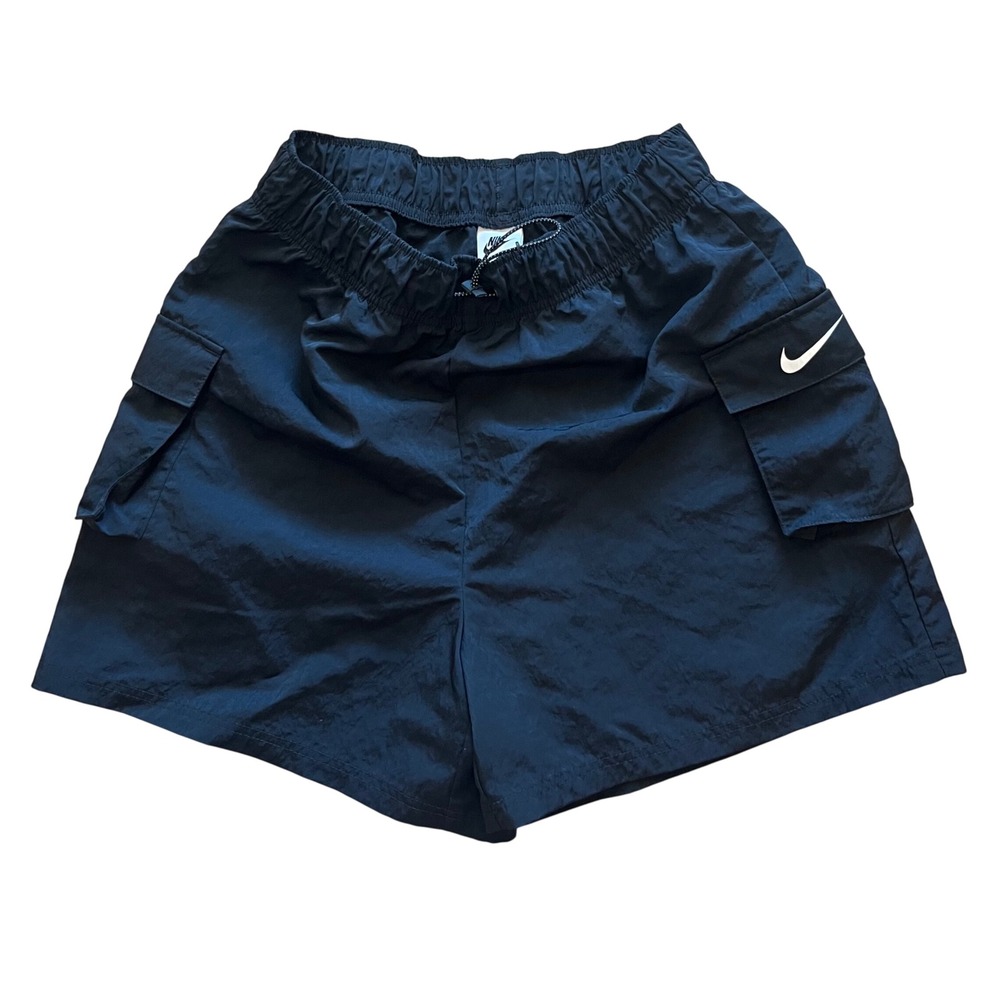 Nike Sportswear Mens Cargo Shorts Black Nylon Bungee Waist Swoosh Logo Medium